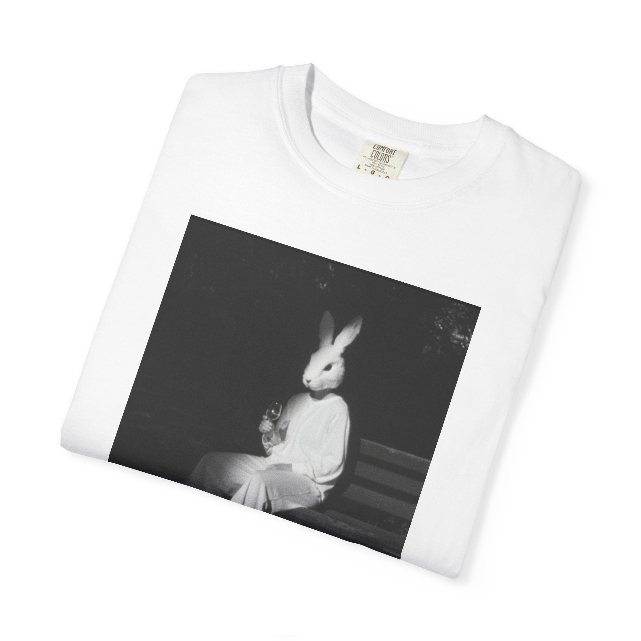 Rabbit Mask Photo Tee — Surreal Vintage-Style Graphic T-Shirt