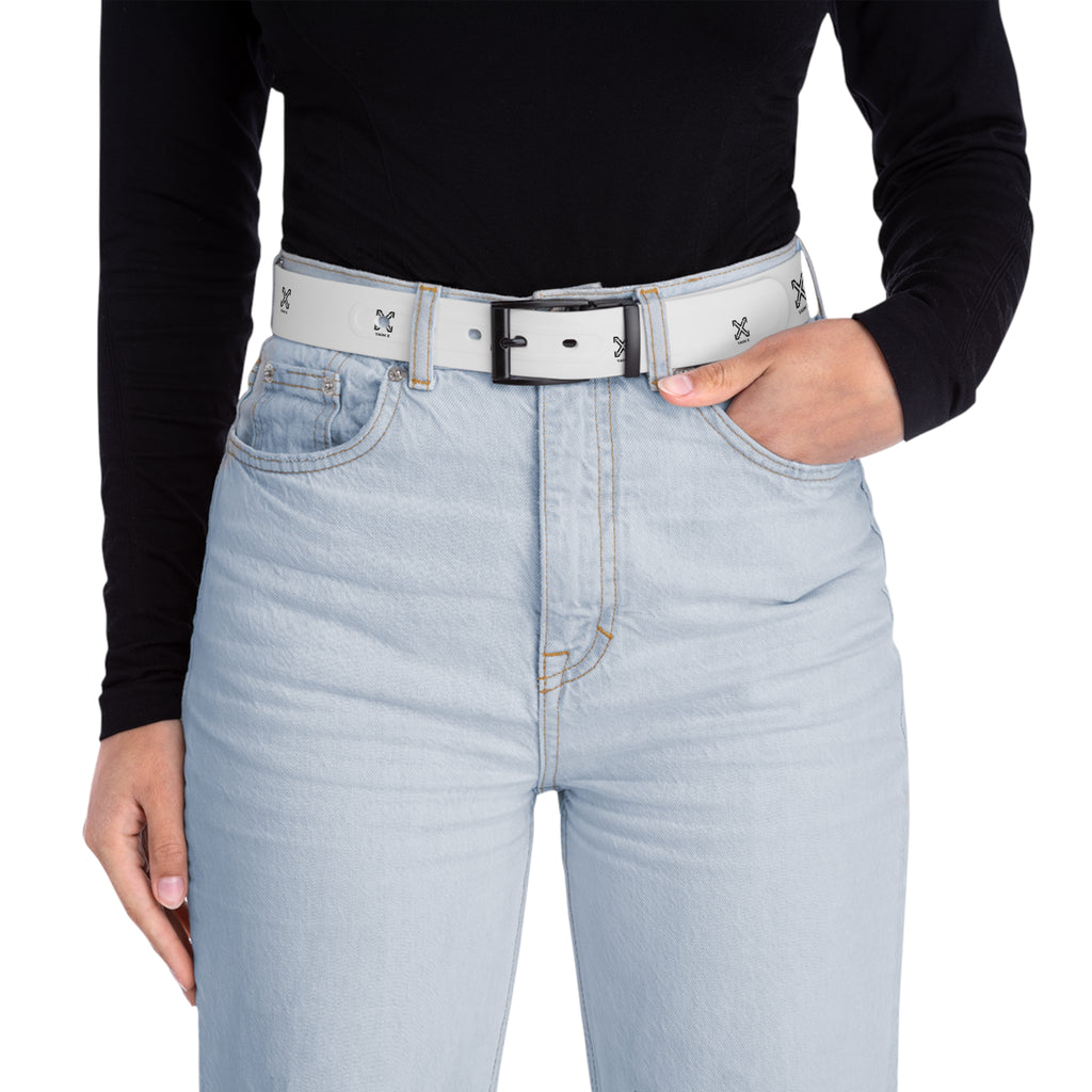 X Small Cross Pattern Belt | White faux leather belt with silver X studs