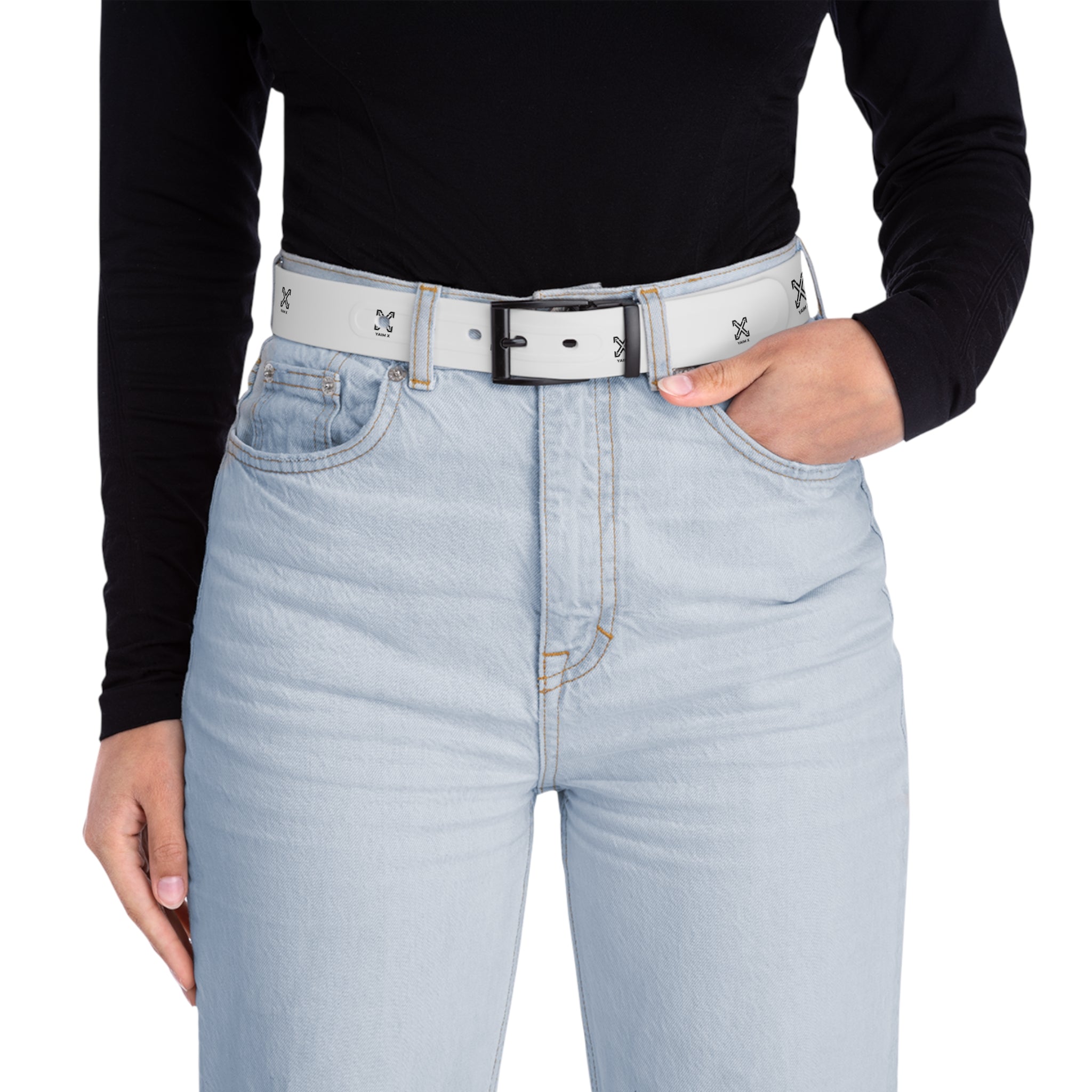 X Small Cross Pattern Belt | White faux leather belt with silver X studs