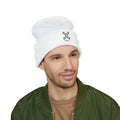 Embroidered Cuffed Beanie — Minimal X Logo Knit Hat