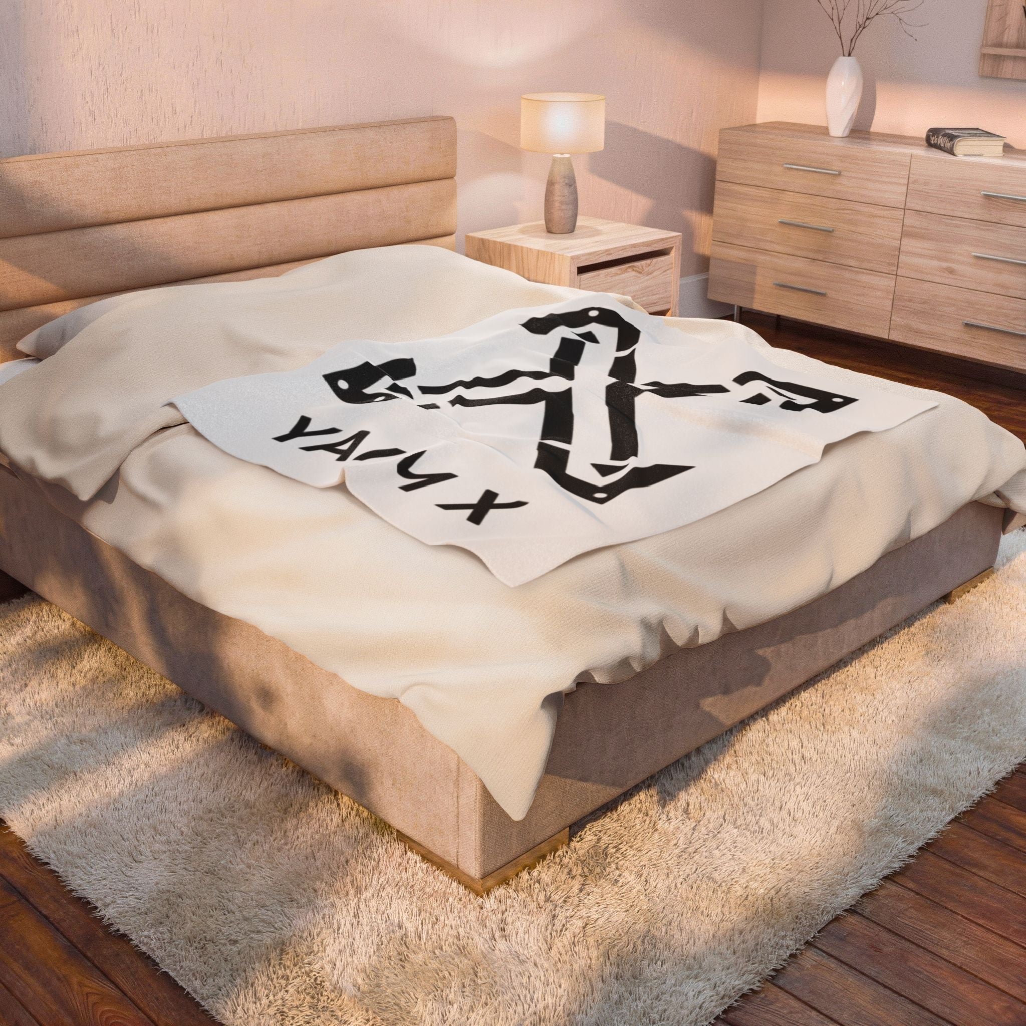 Velveteen Plush Blanket — Minimalist Black 'YAIM X' Arrow Logo Throw