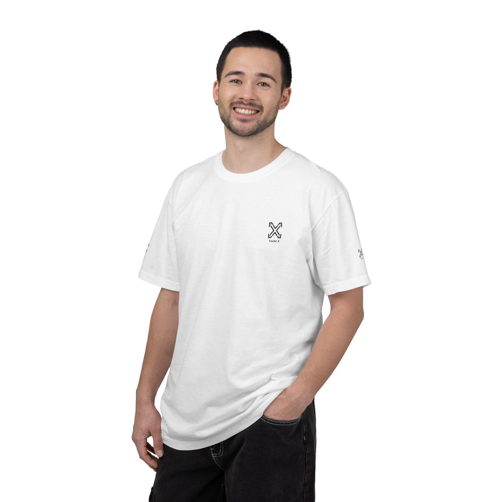 T-Shirt — Minimal Cross Logo Tee (Left Chest + Sleeve Print)
