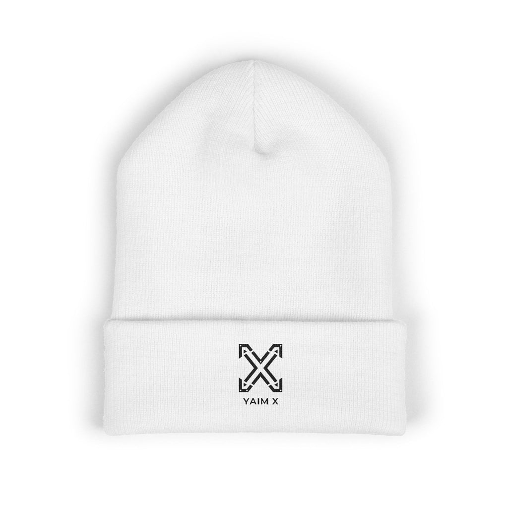 Embroidered Cuffed Beanie — Minimal X Logo Knit Hat