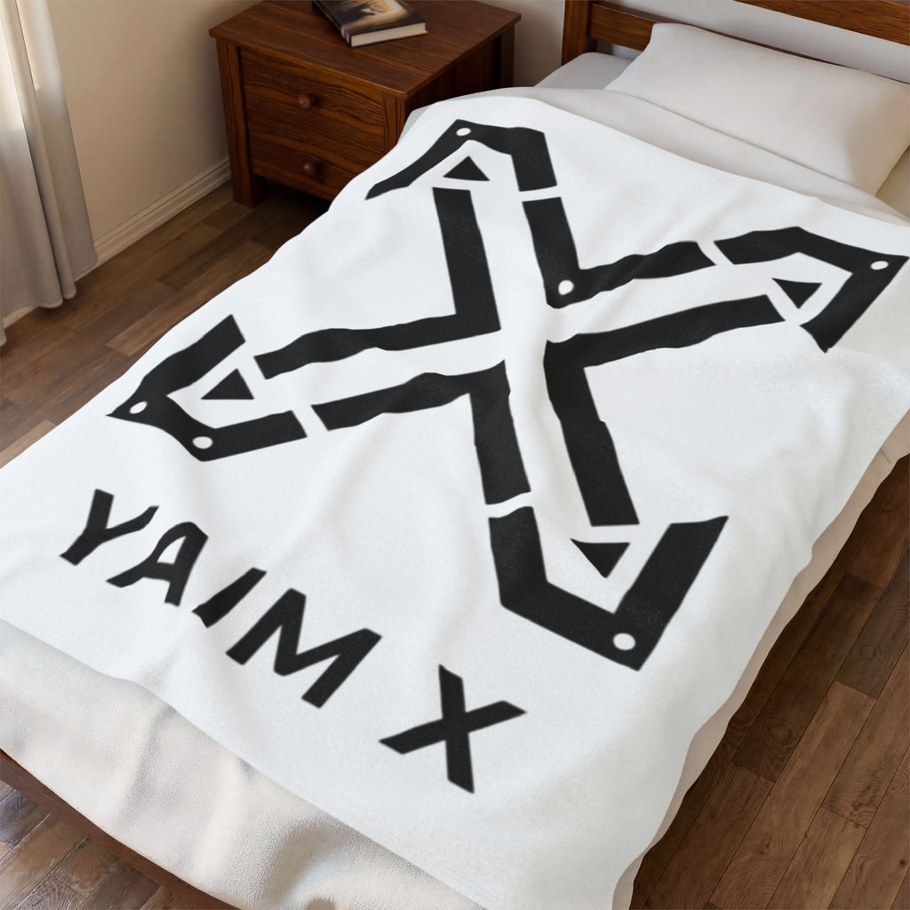 Velveteen Plush Blanket — Minimalist Black 'YAIM X' Arrow Logo Throw