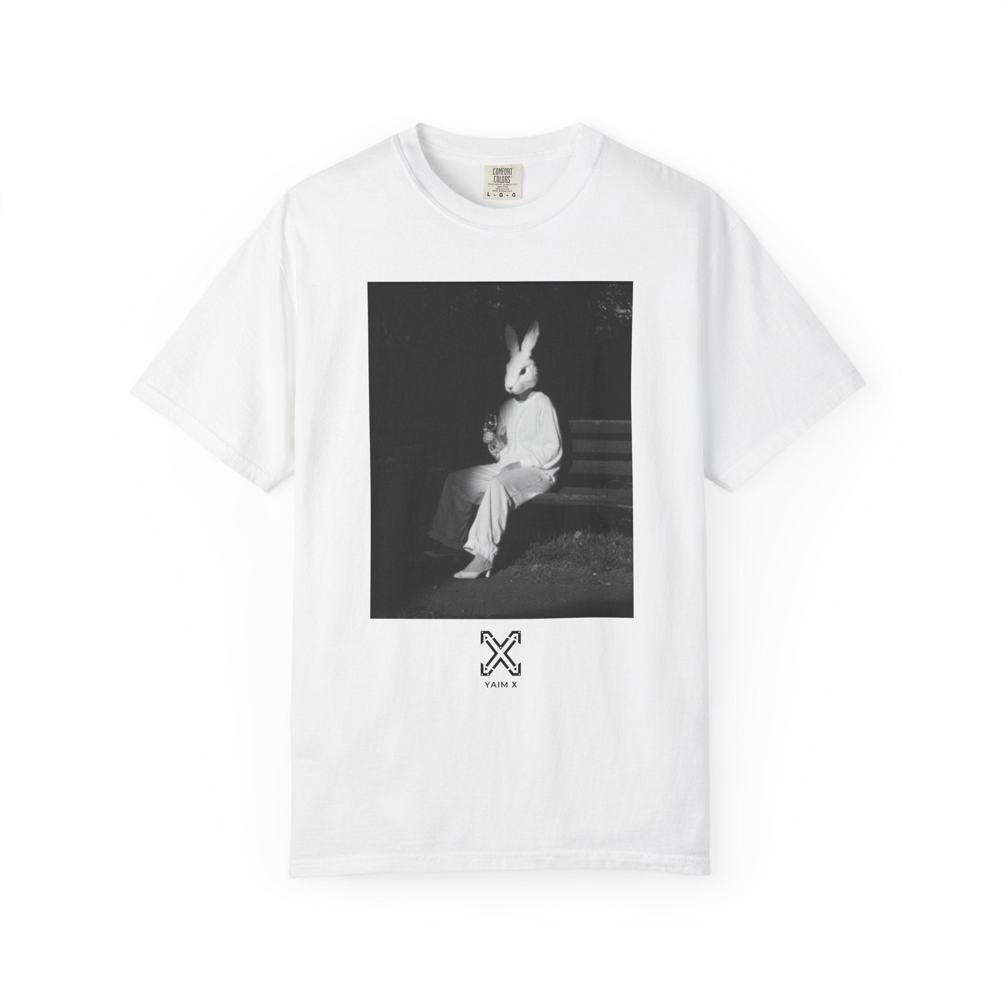 Rabbit Mask Photo Tee — Surreal Vintage-Style Graphic T-Shirt