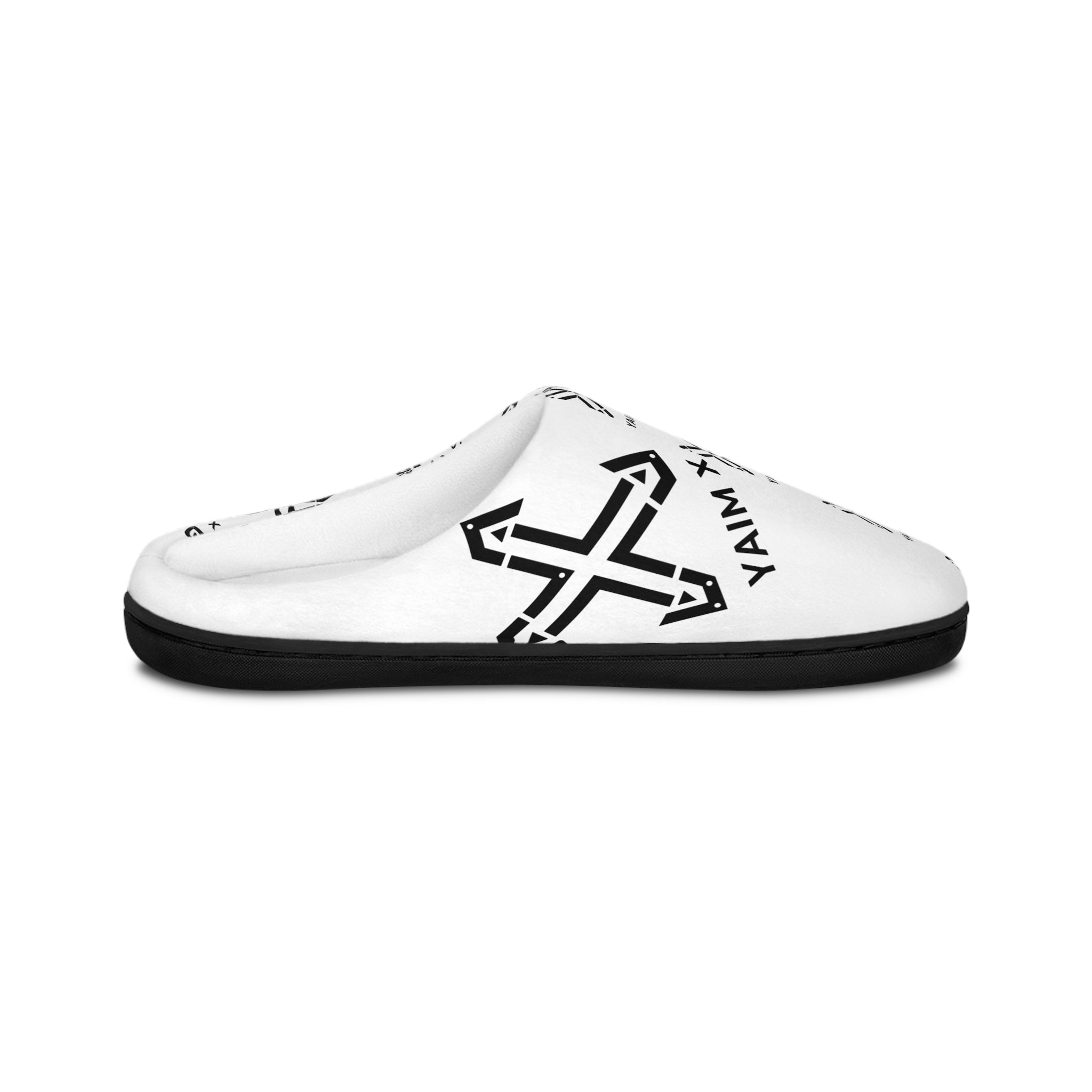 Black X Pattern Men's Slippers | Indoor Logo Print Slippers