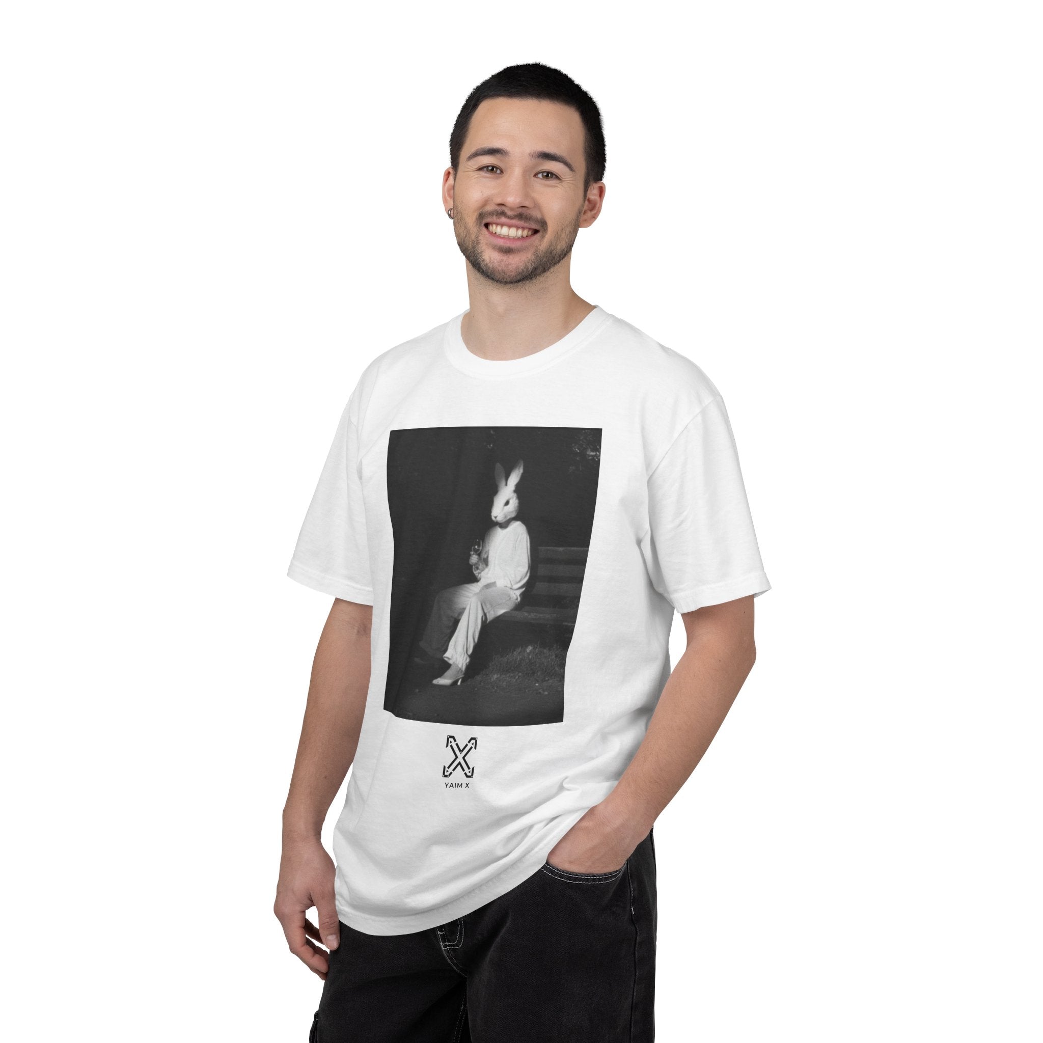 Rabbit Mask Photo Tee — Surreal Vintage-Style Graphic T-Shirt