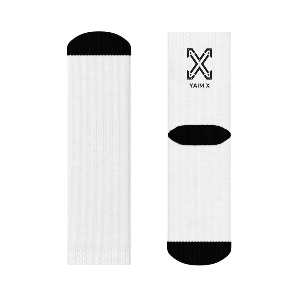 Yaim X Logo Crew Socks – Minimal Black & White Athletic Style