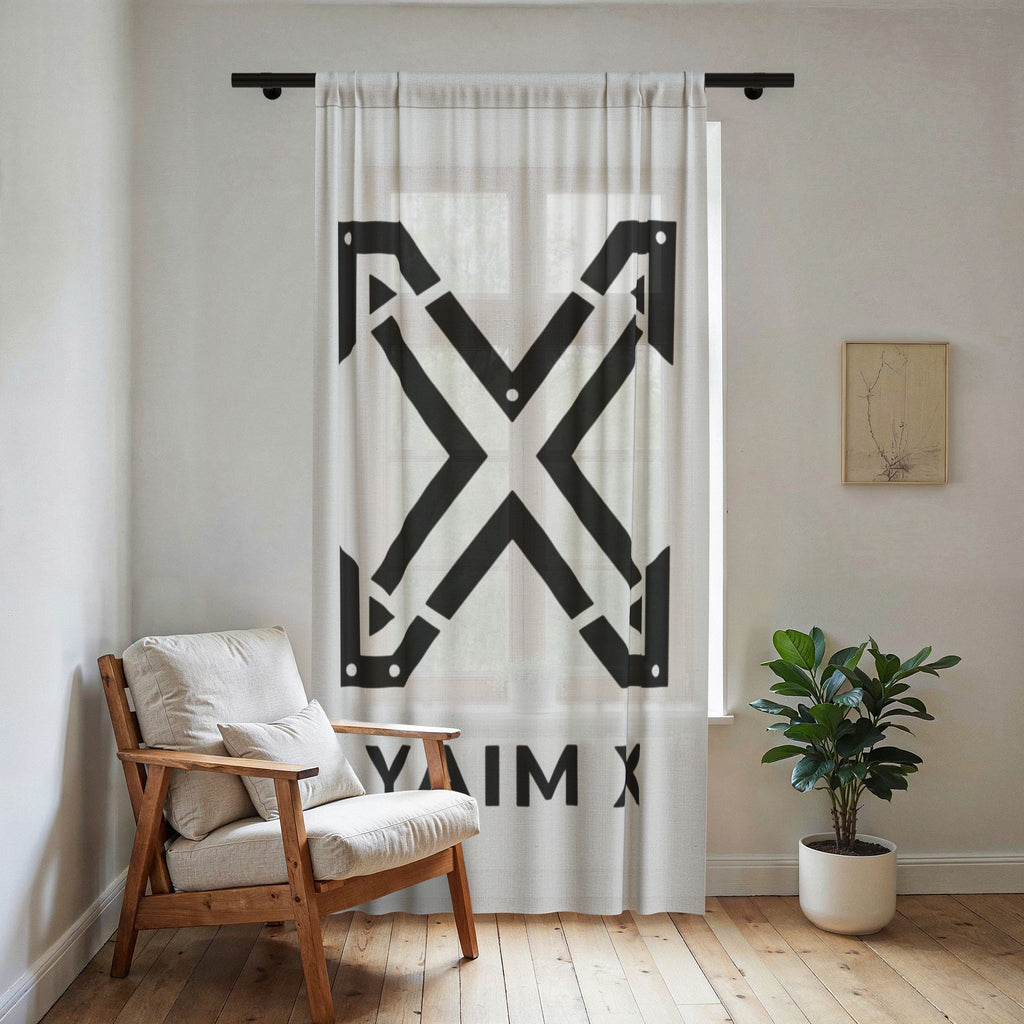 Sheer Curtain with Bold 'YAIM X' Graphic — Modern Minimal Window Panel
