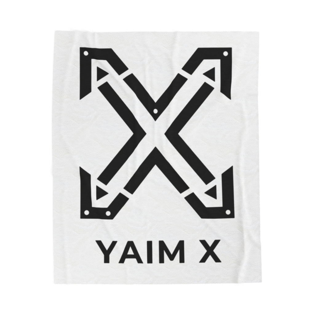 Velveteen Plush Blanket — Minimalist Black 'YAIM X' Arrow Logo Throw