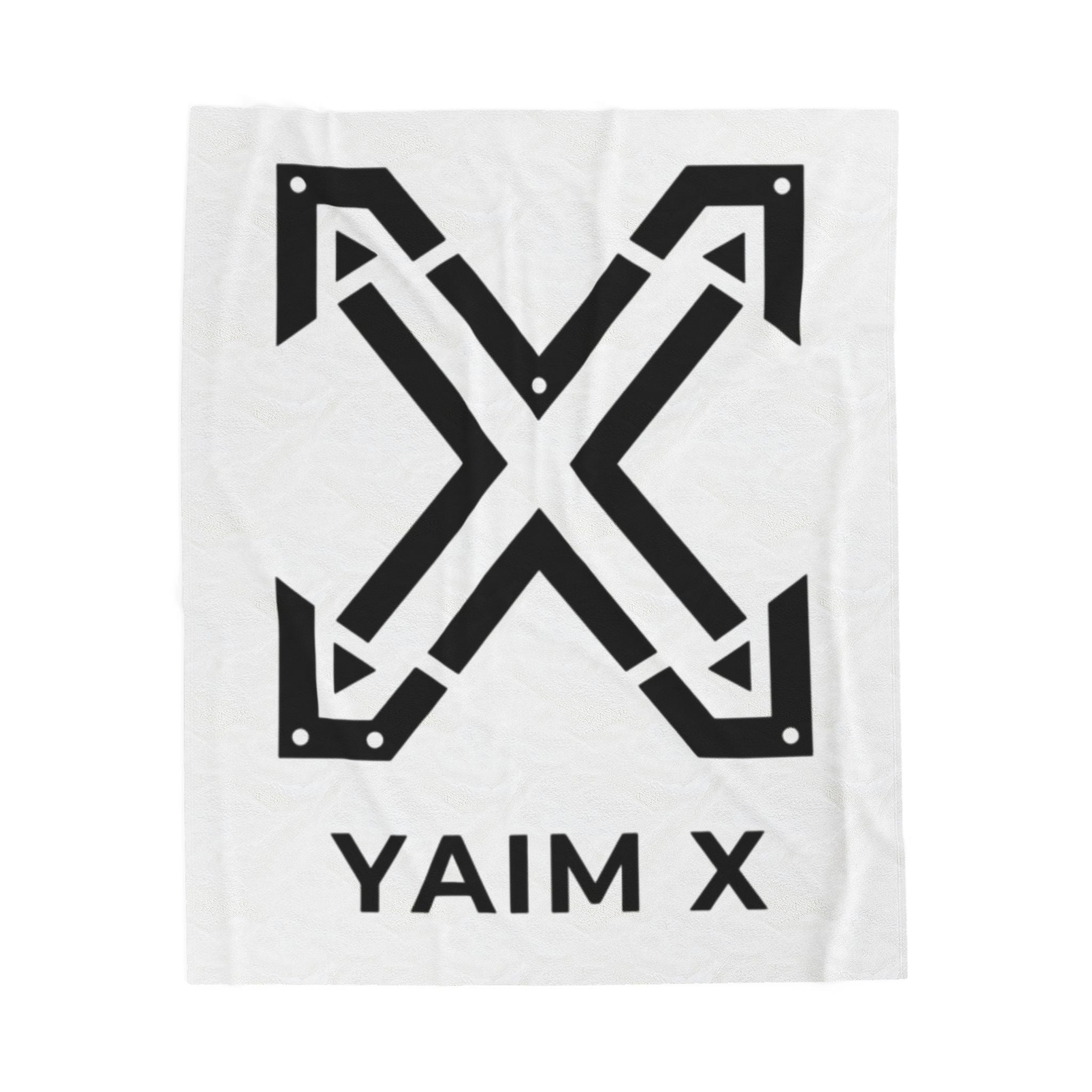 Velveteen Plush Blanket — Minimalist Black 'YAIM X' Arrow Logo Throw