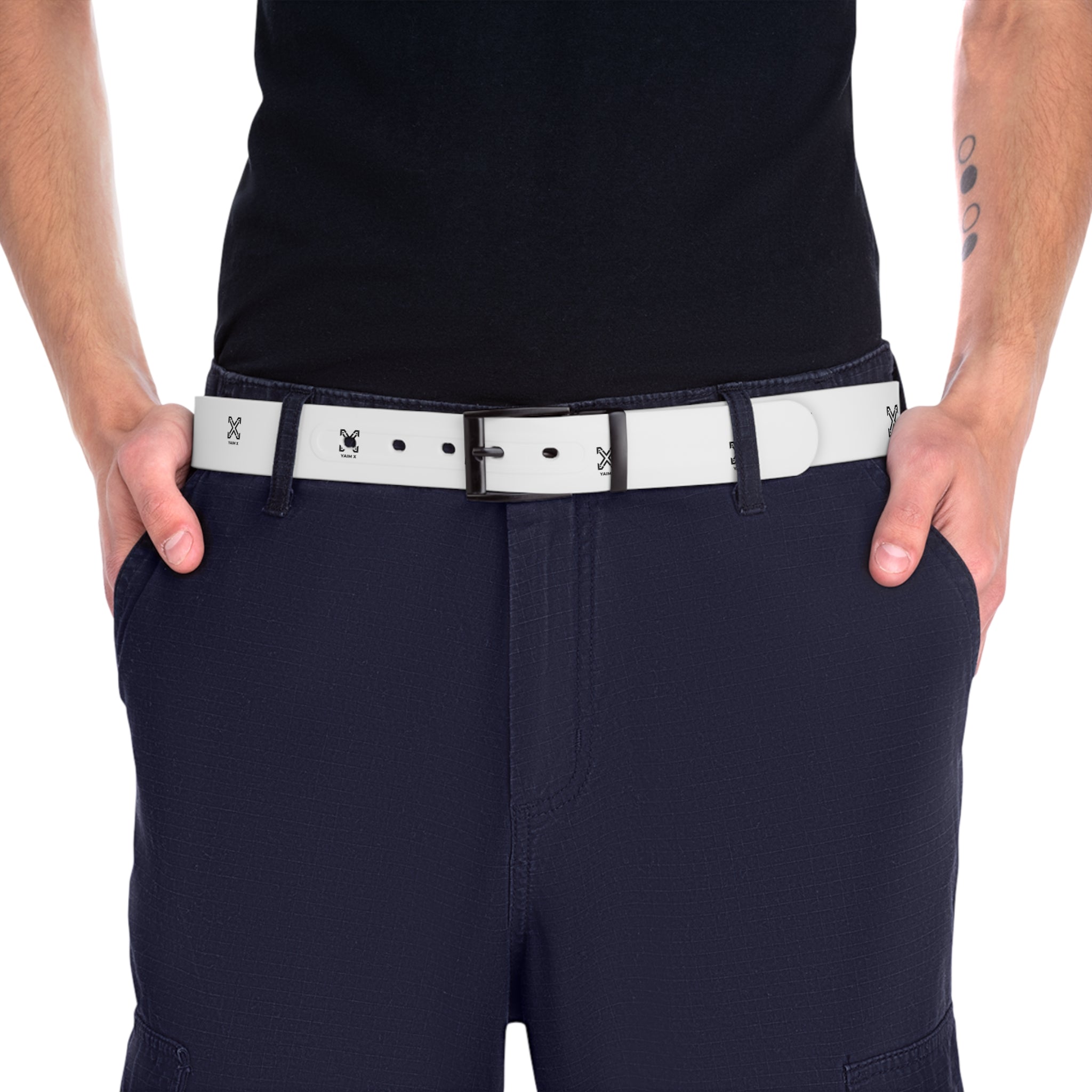 X Small Cross Pattern Belt | White faux leather belt with silver X studs